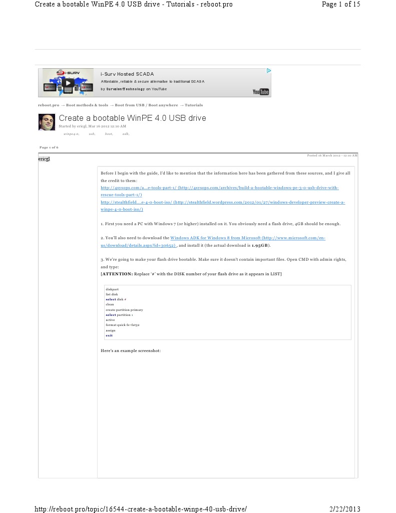 Create A Bootable Winpe 4.0 Usb Drive: I-Surv Hosted Scada | PDF