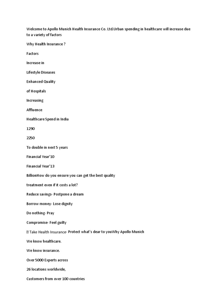 Apollo Munich Health Insurance Co PDF Insurance Health Care