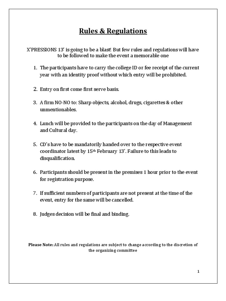 X’PRESSIONS 13’ Event Rules & Details | PDF | Career & Growth | Business