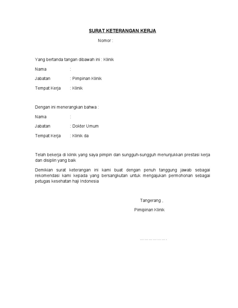  Surat Keterangan Kerja  Klinik