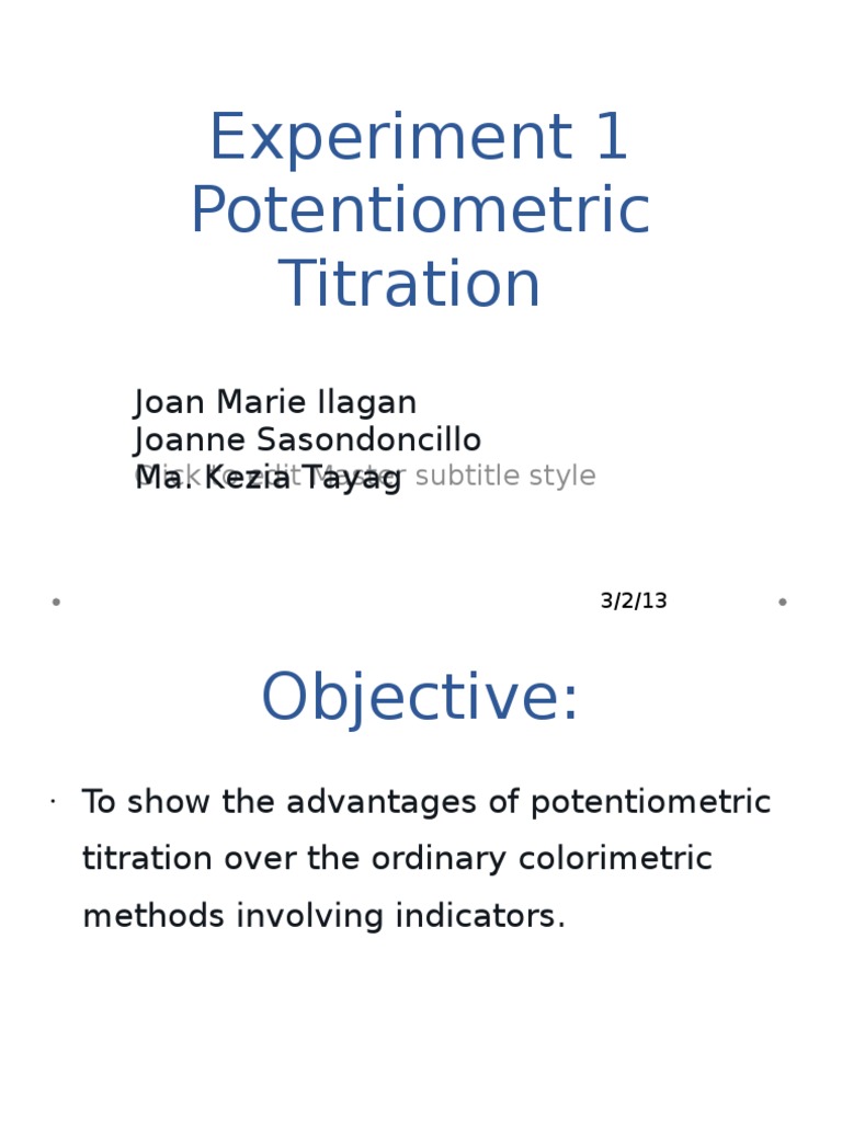 Potentiometric Titration PDF Titration Chemistry