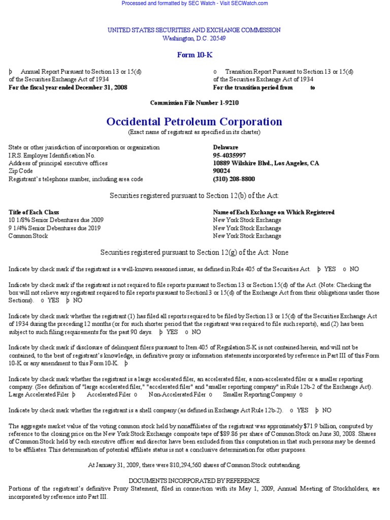 valuation memorandum pdf 2009 OCCIDENTAL /DE/ Reports) K (Annual 10 CORP PETROLEUM valuation memorandum pdf 2009 OCCIDENTAL /DE/ Reports) K (Annual 10 CORP PETROLEUM