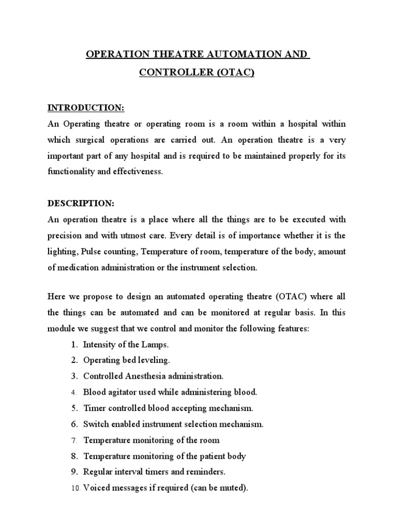 Automated Operation Theatre Control System | PDF | Surgery | Automation