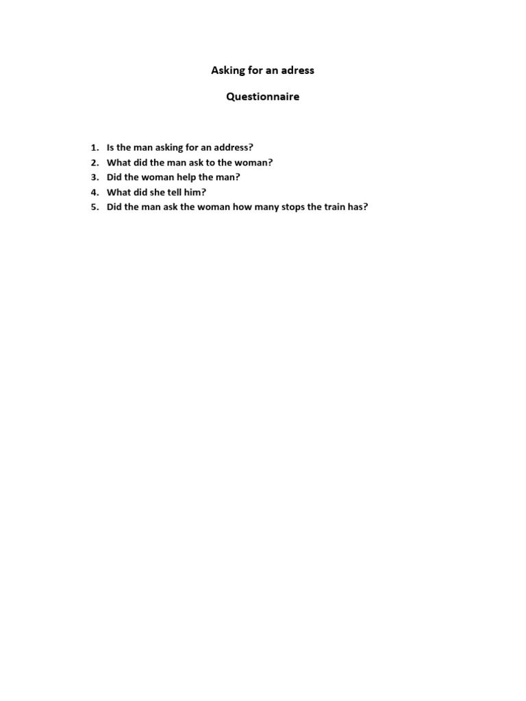Address Inquiry Questionnaire | PDF | Social Science | Language Arts ...