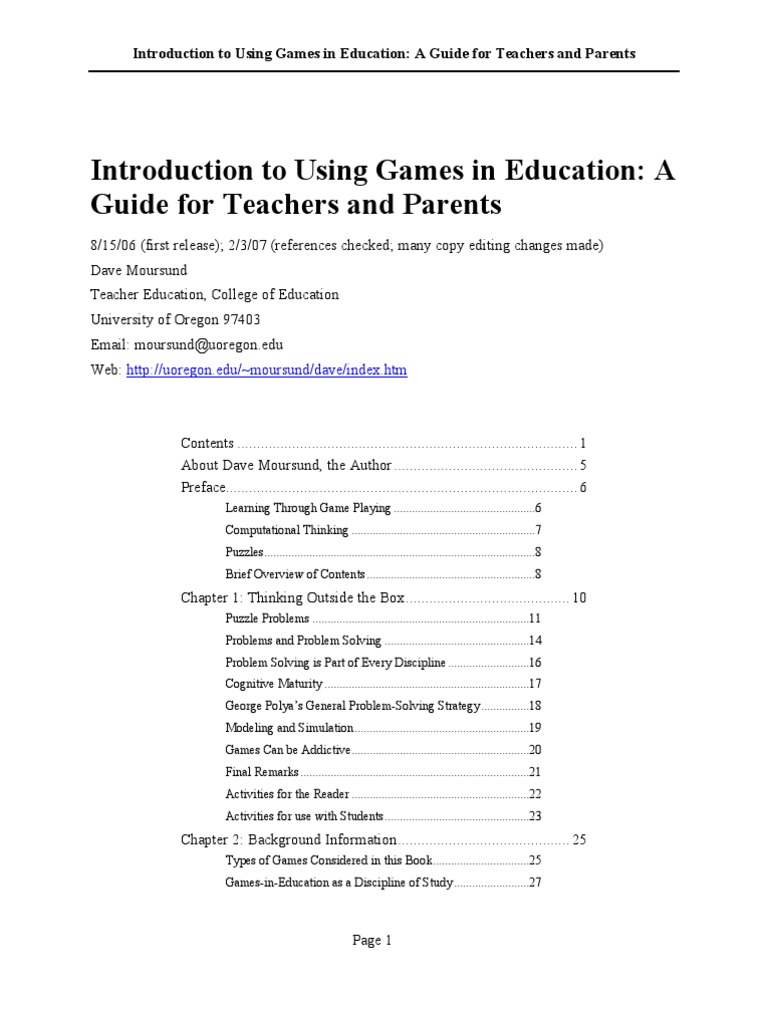 Using Games in Education A Guide For Parents Teachers | PDF | Video ...