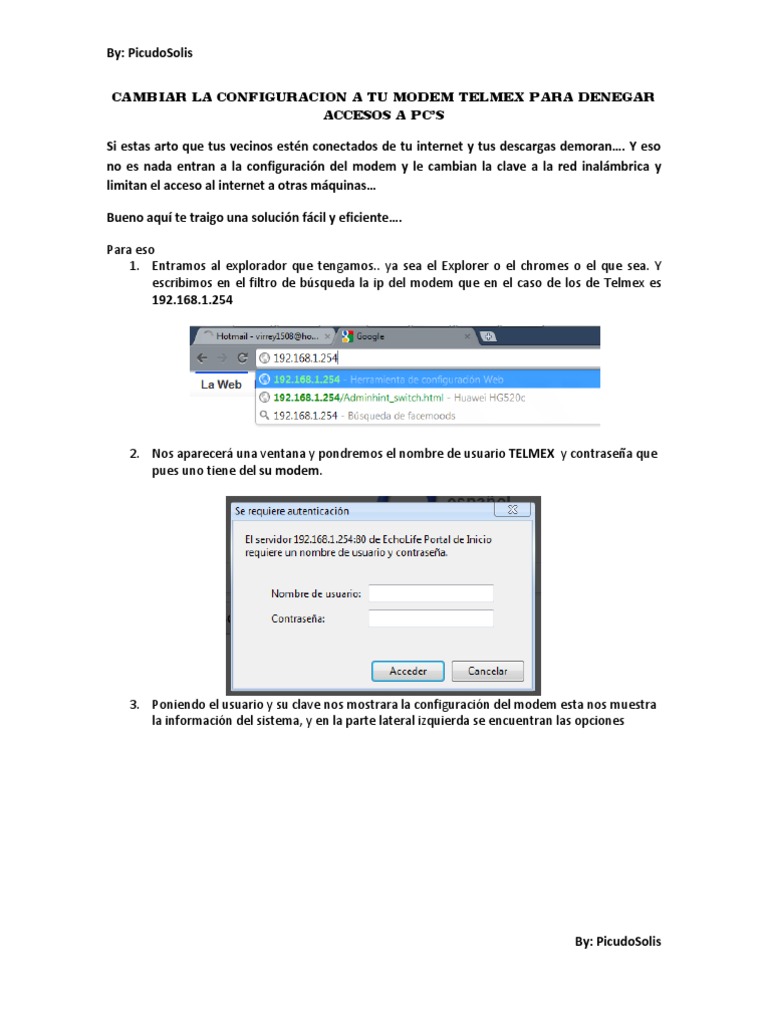 Configurar Modem TELMEX PDF Point and Click Módem
