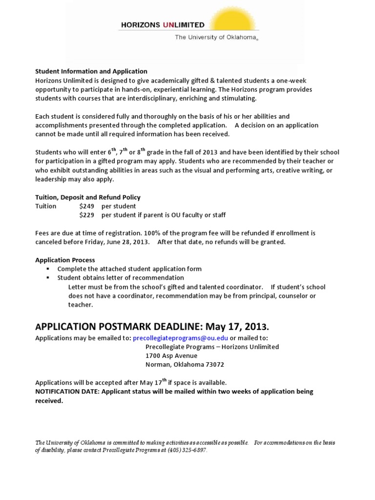 Horizons Unlimited Student Application | PDF | Gifted Education ...