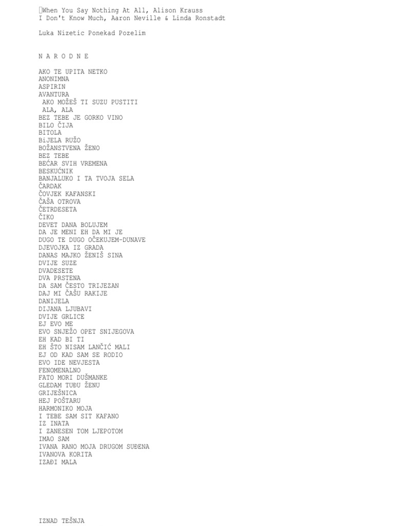 popis pjesama za svadbeno veselje