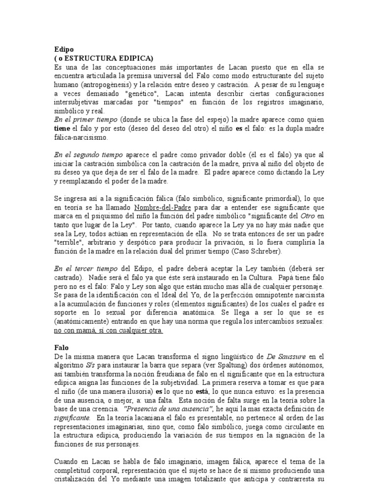 Estructura Edípica según Lacan | PDF | Jacques Lacan | Complejo de Edipo