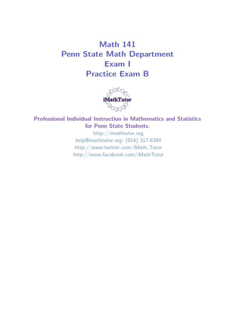 Math 141 Exam Practice for PSU Students | PDF