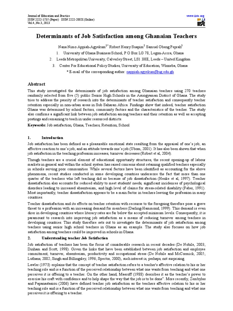 Teacher Job Satisfaction in Ghana | PDF