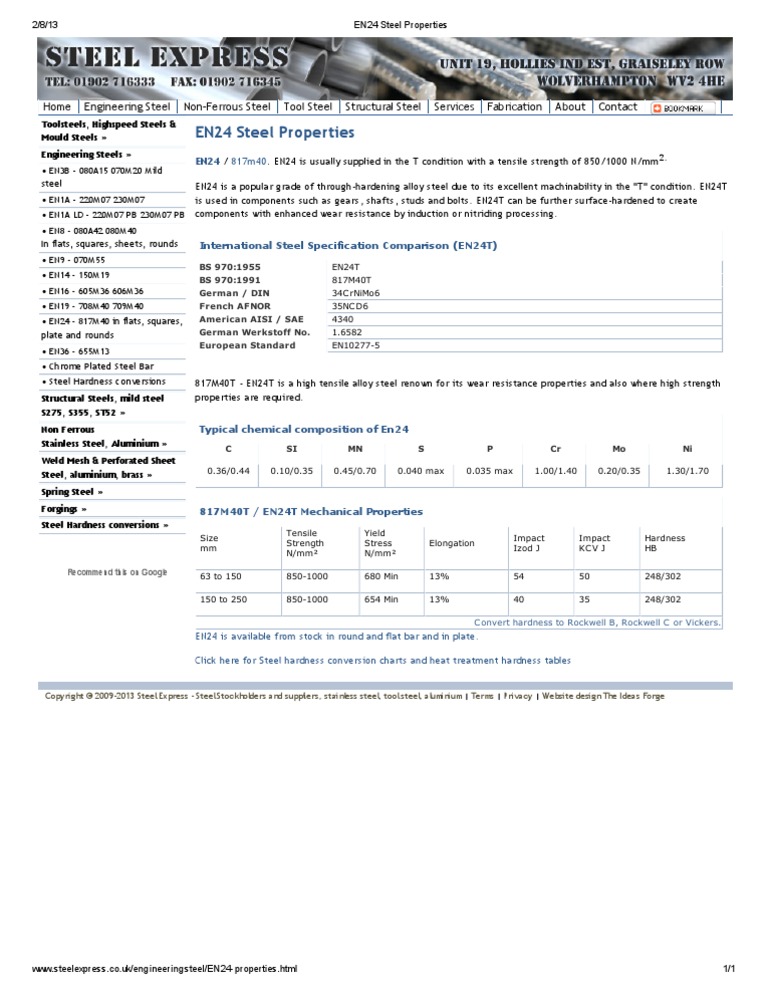 EN24 Steel Properties | PDF | Structural Steel | Steel