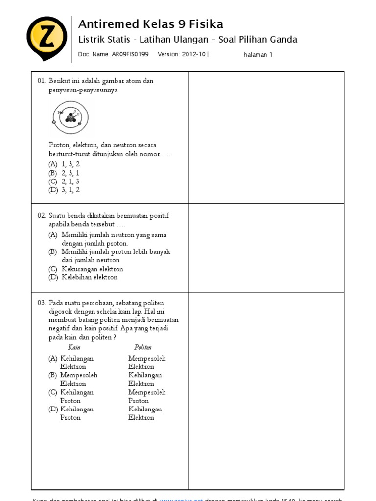 Soal Dan Pembahasan Un Listrik Statis Kelas 9 Smp Pdf