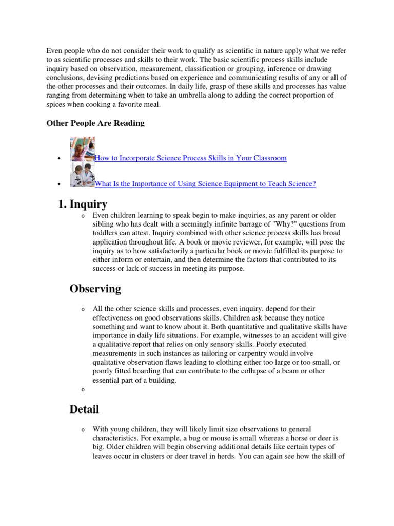 Importance of Science Process Skills | PDF