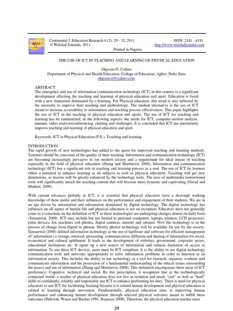 The Use of Ict in Teaching and Learning of Physical Education PDF