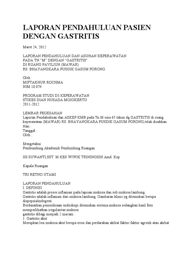 Laporan Pendahuluan Pasien Dengan Gastritis