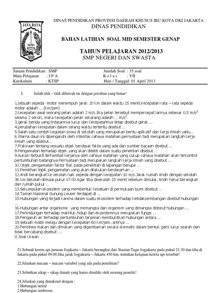 127937112 Soal Mid Semester Ipa Kelas Vii (SMP)