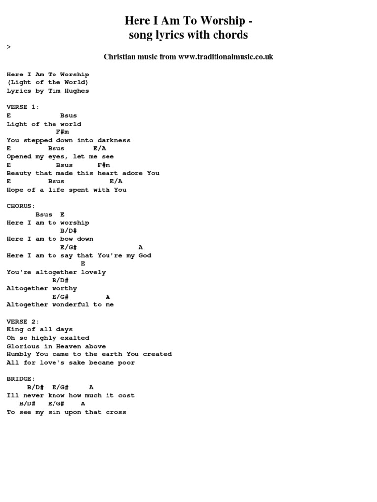 Here I Am To Worship Chords