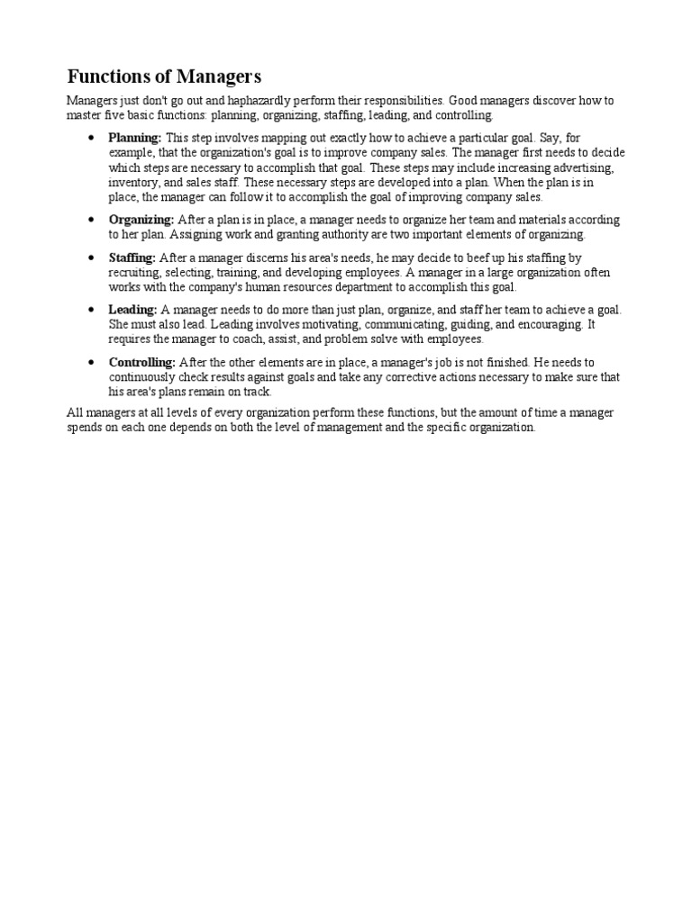 Essential Functions and Skills of Managers | PDF | Goal | Interpersonal ...