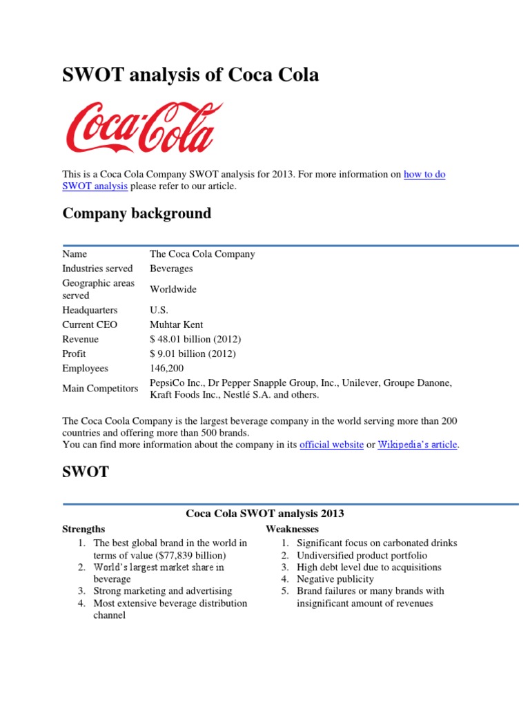 Swot analysis coca cola 2020 image
