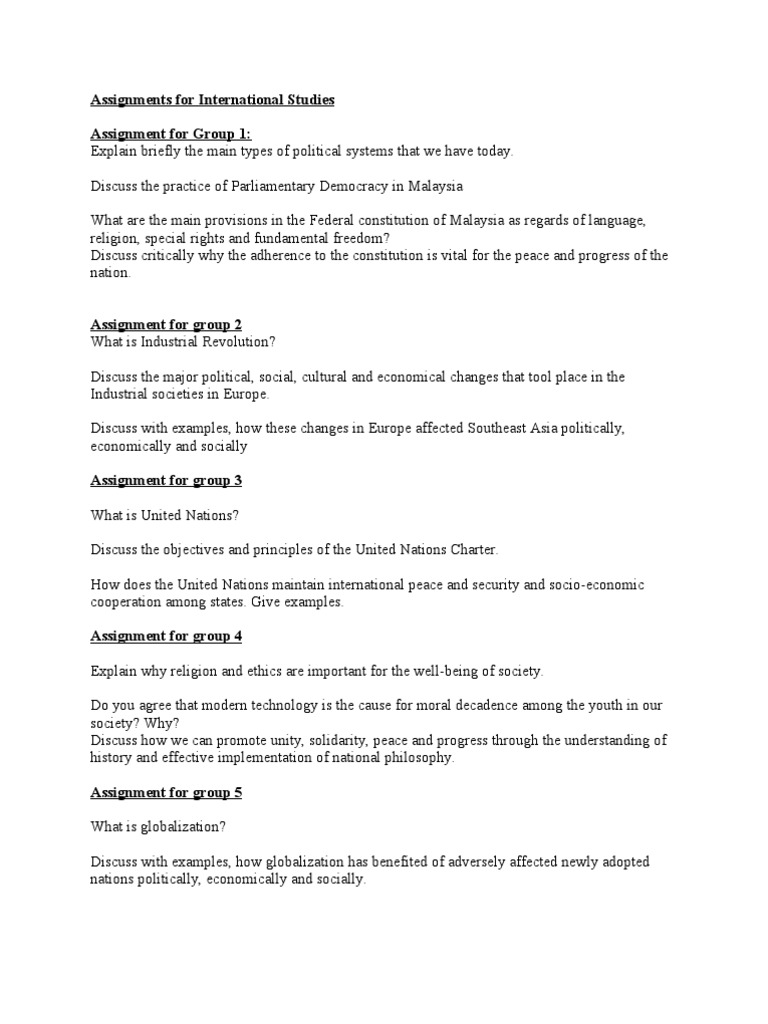 Assignments For International Isstudies | PDF