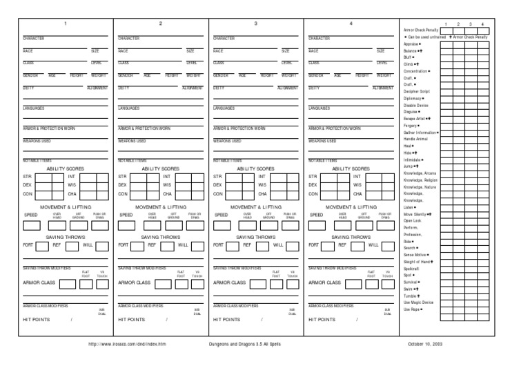 D&D 3.5 Dungeon Master's Sheet