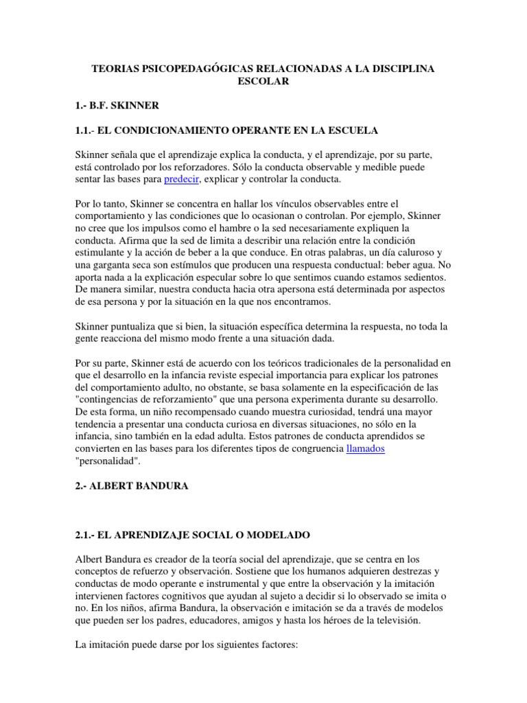 Teorías Psicopedagógicas de la Disciplina | PDF | Disciplinas | Aprendizaje