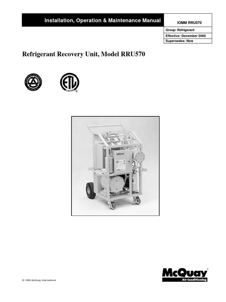 Refrigerant Recovery Unit PDF Air Conditioning Refrigeration