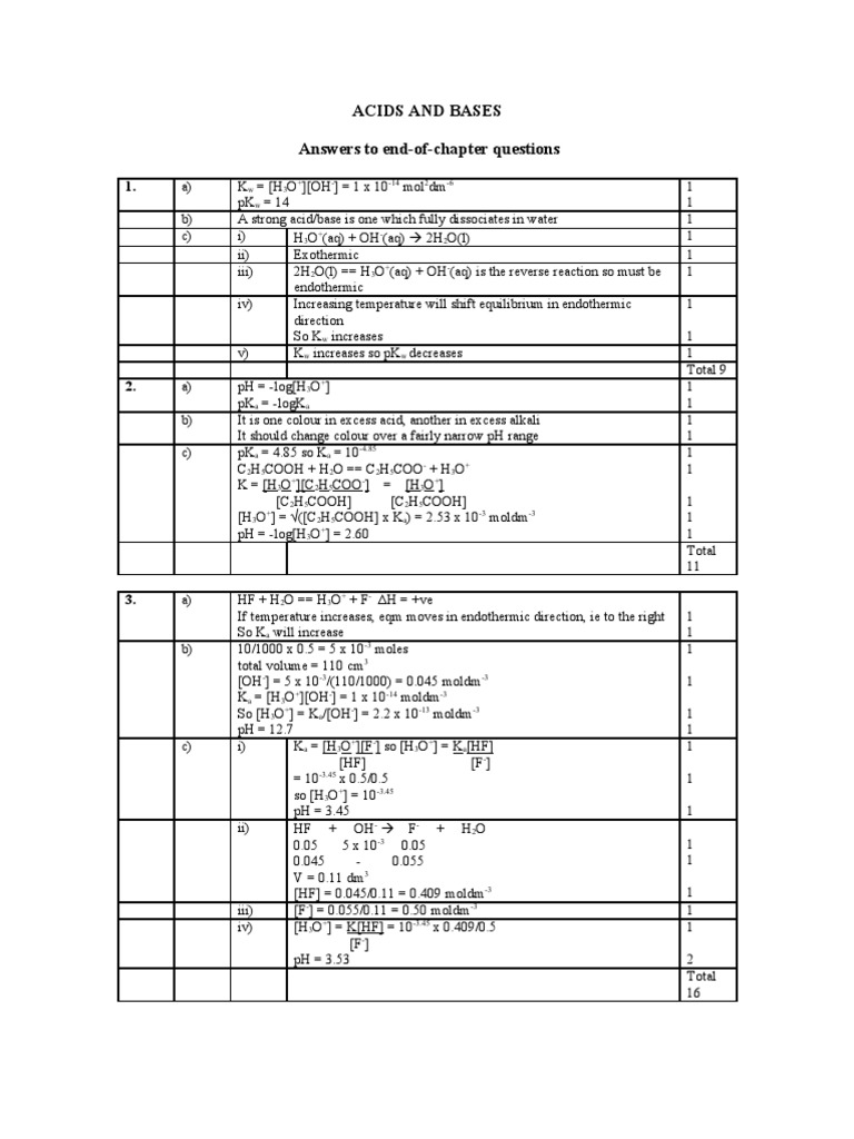 ACIDBase Exam Questions Ph Buffer Solution