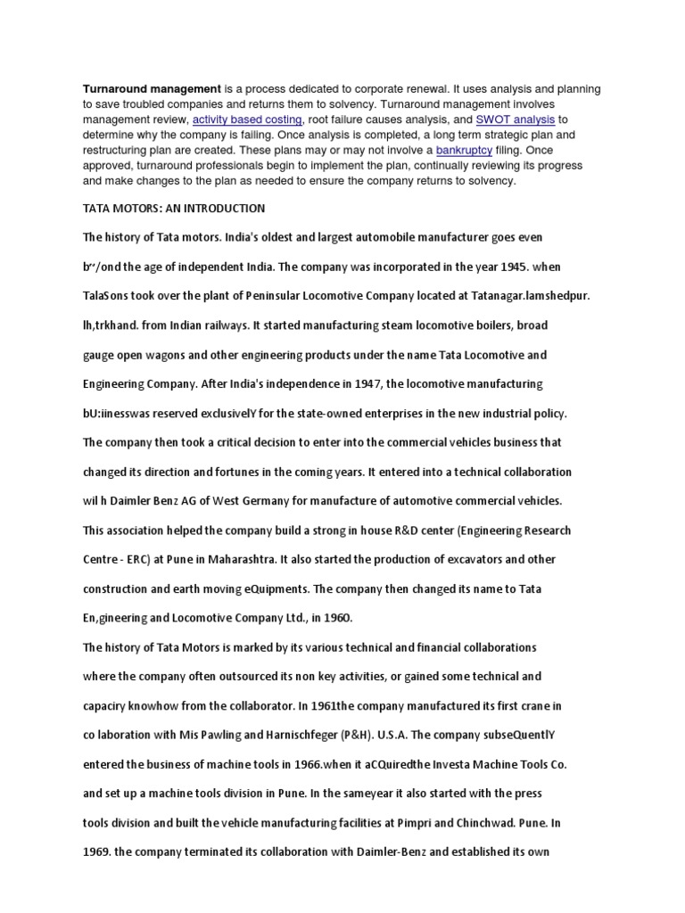 Turnaround Management in Tata Motors | PDF | Car | Automotive Industry