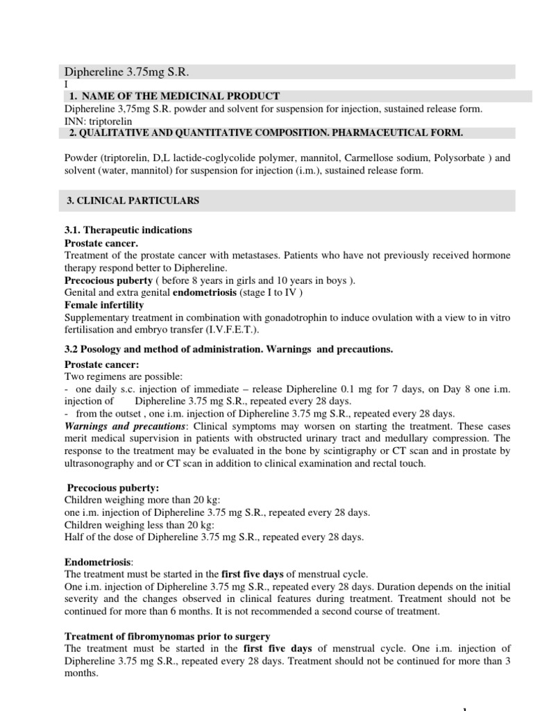 Diphereline 3.75mg Injection Overview | PDF | Luteinizing Hormone ...