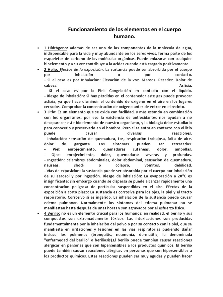 Funcionamiento de Los Elementos en El Cuerpo Humano | PDF | Mercurio ...