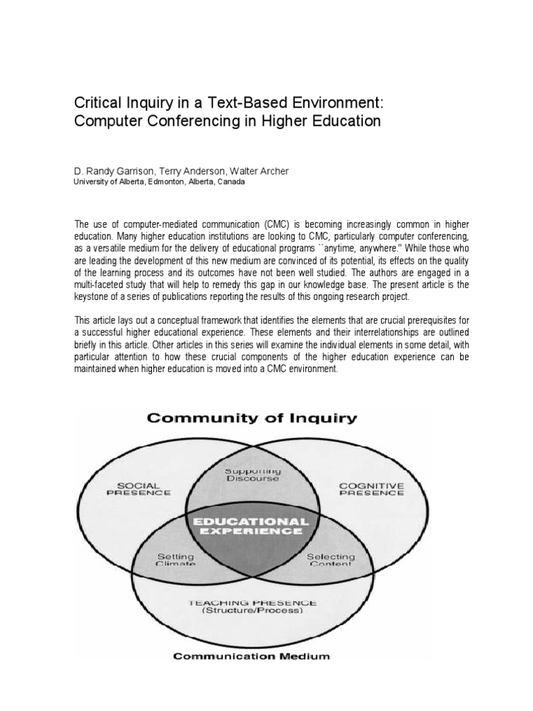 Critical Inquiry in A Text-Based Environment: Computer Conferencing in ...