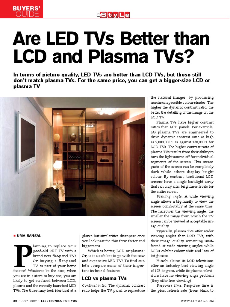 Plasma vs. LCD vs. LED TV Comparison | PDF