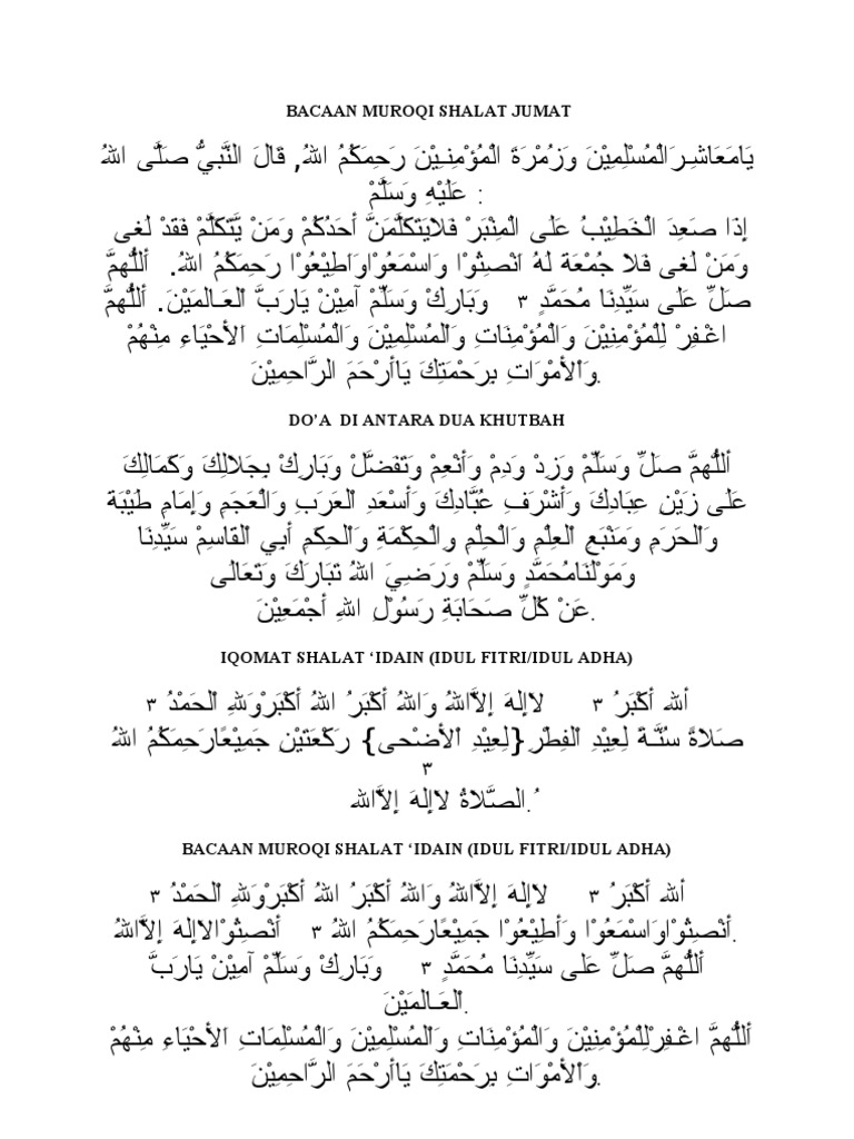 Bacaan Muroqi Shalat Jumat Dan Ied