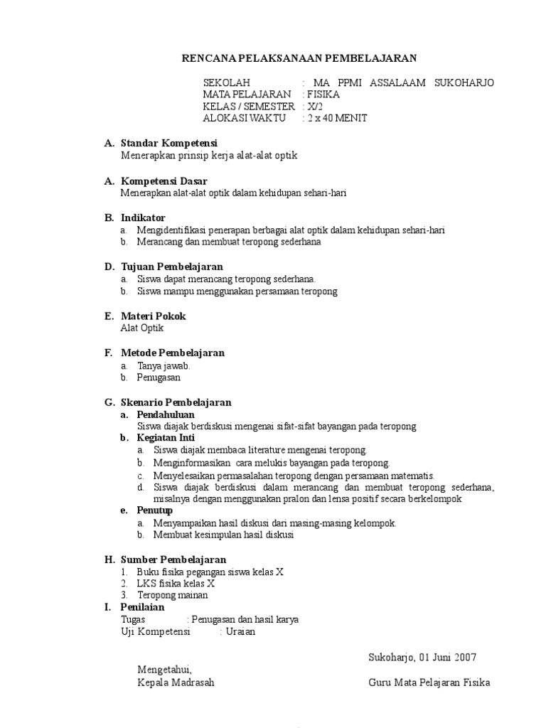 Rpp Fisika Klas X Semester 2
