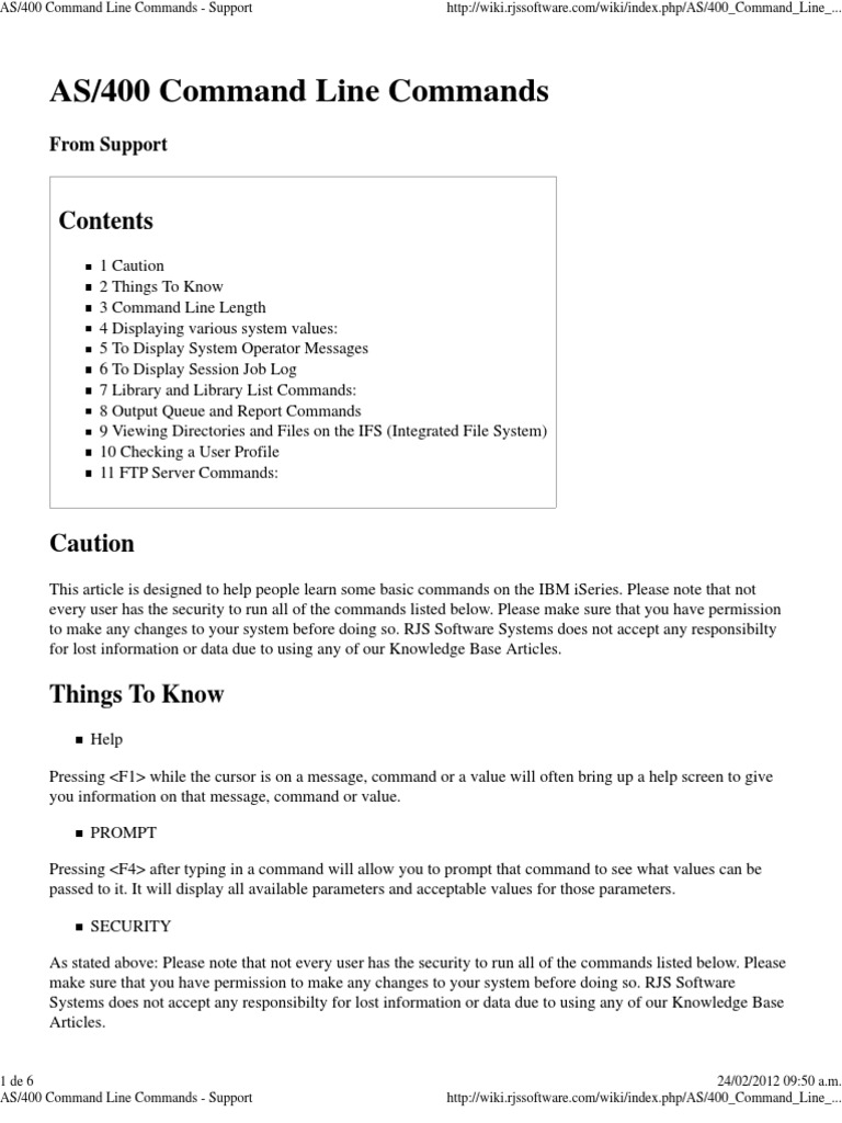 AS/400 Command Line User Guide | PDF | File Transfer Protocol | Command ...