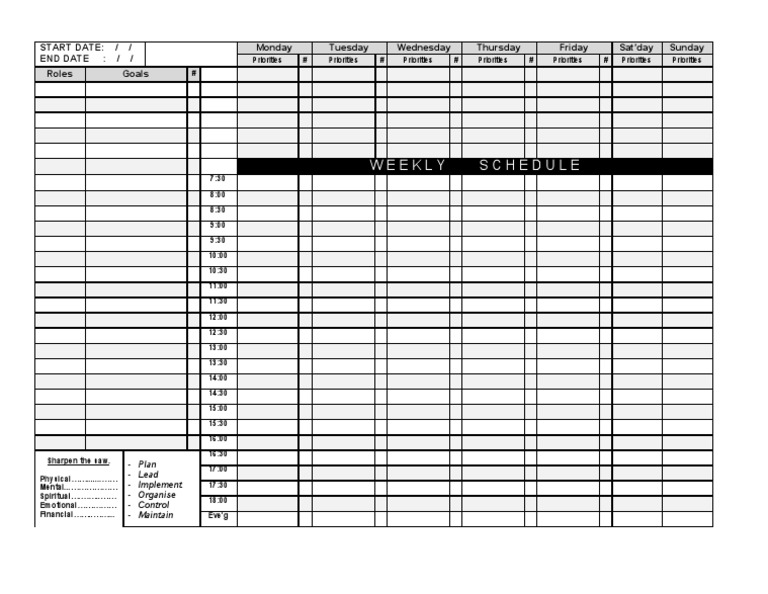 Weekly Schedule and Priorities Template | PDF | Career & Growth ...