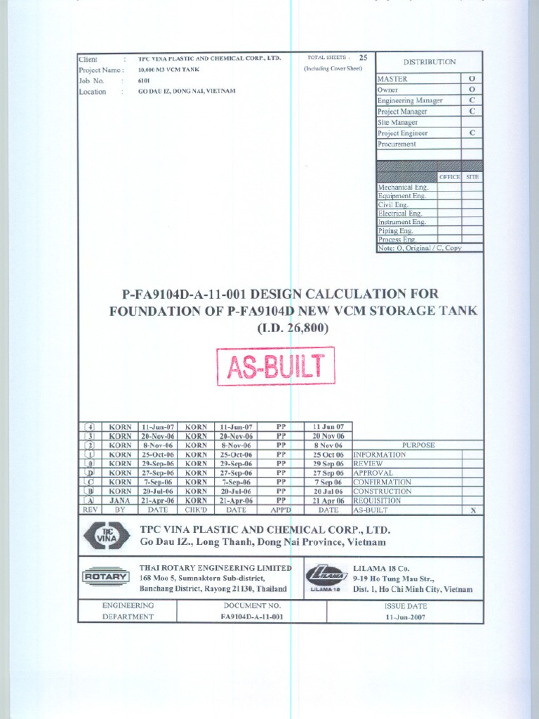 A101 Design Calculation For Foundation of New VCM Storage Tank ...