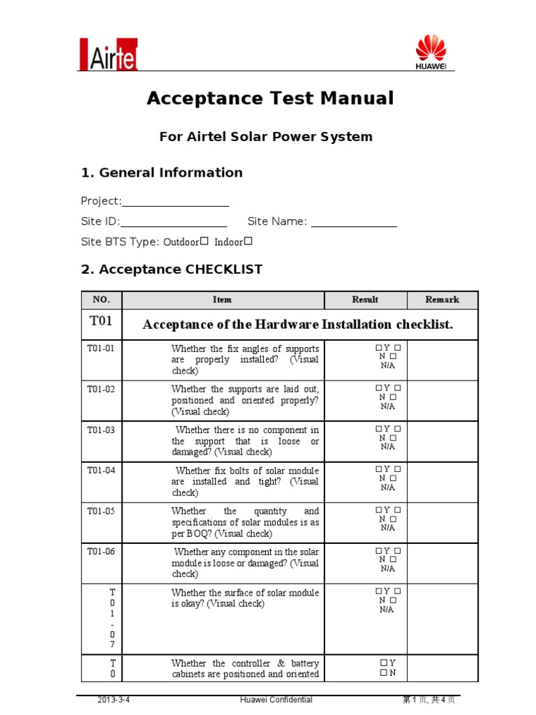 Airtel Solar Power Acceptance Test | PDF | Electric Power System ...