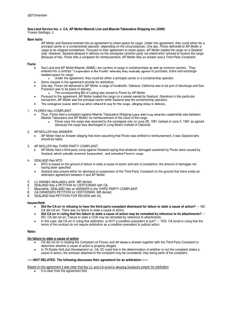 Sealand v. CA PDF Arbitration Bill Of Lading