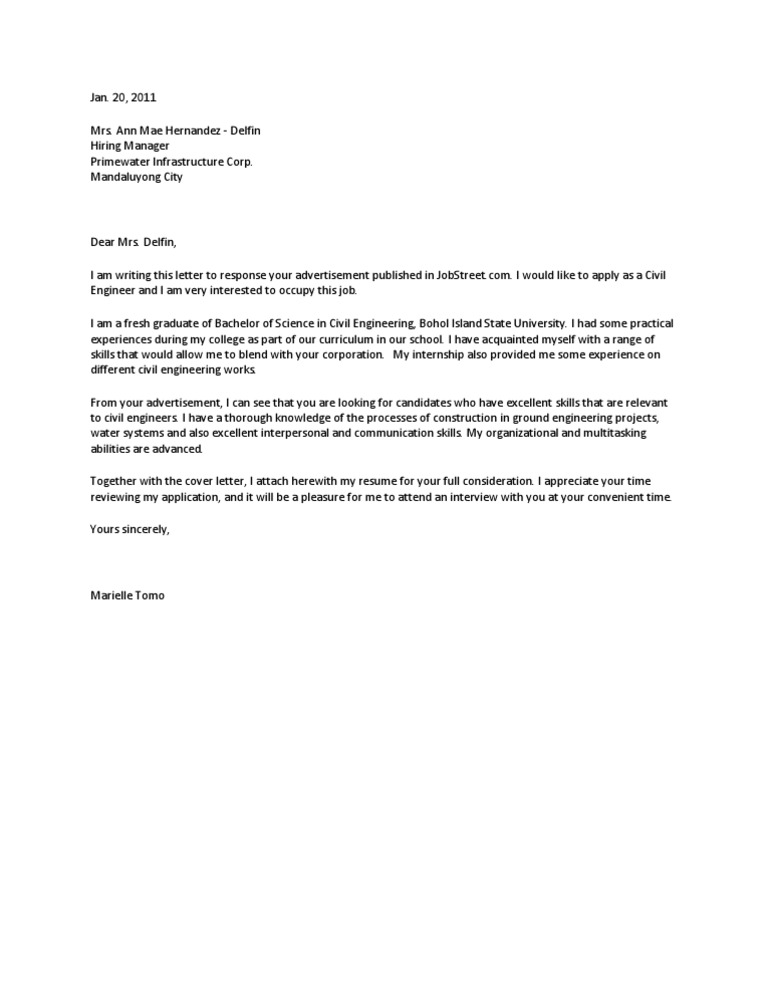 Application letter sample for fresh graduate discount
