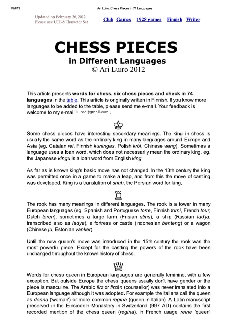 Ari Luiro: Chess Pieces in 79 Languages