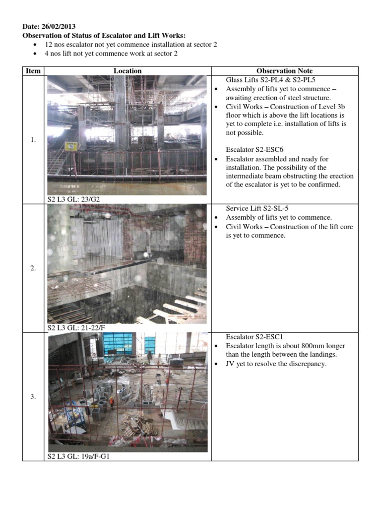 Escalator and Lift Works Observation Report | PDF | Escalator | Elevator