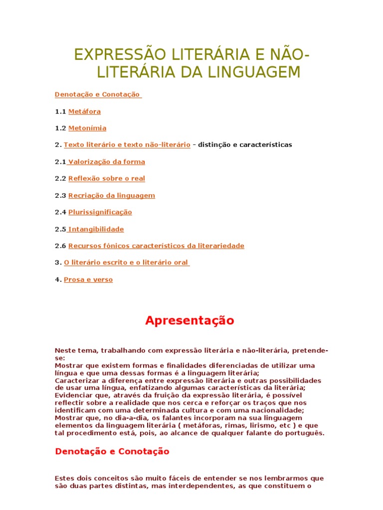 Linguagem Literária e Não Literária | PDF