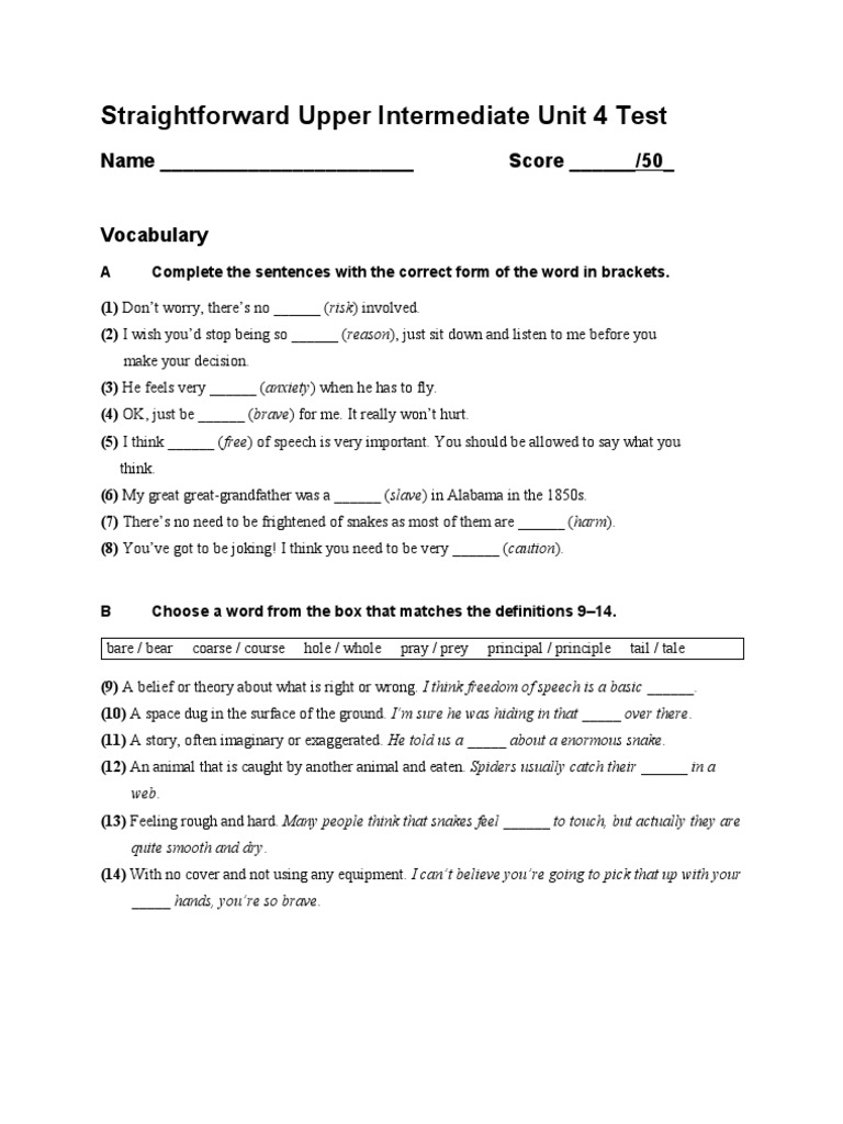 Insight Upper Intermediate Test Unit 4