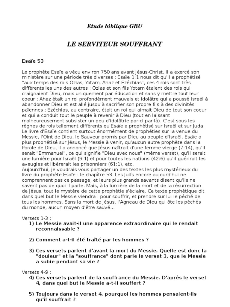 Le Serviteur Souffrant Esaie 53 Isaie Jesus