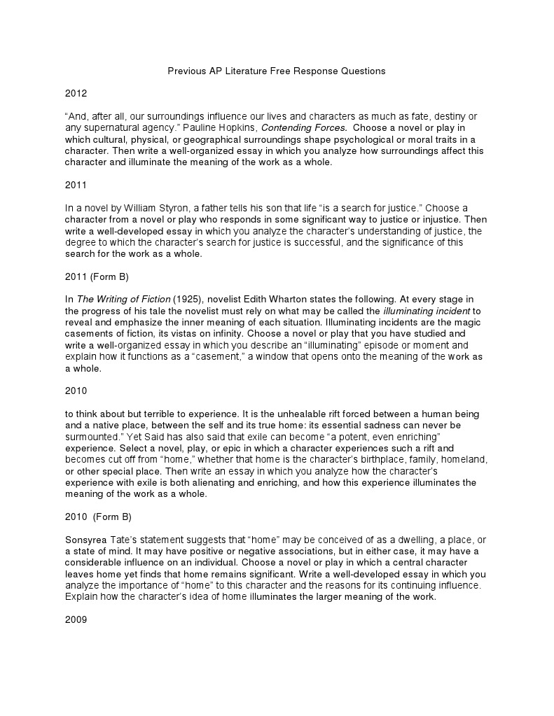 previous ap literature free response questions Essays Psychological