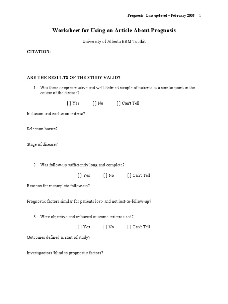 Prognosis Evaluation Worksheet Guide | PDF | Self-Improvement | Science ...