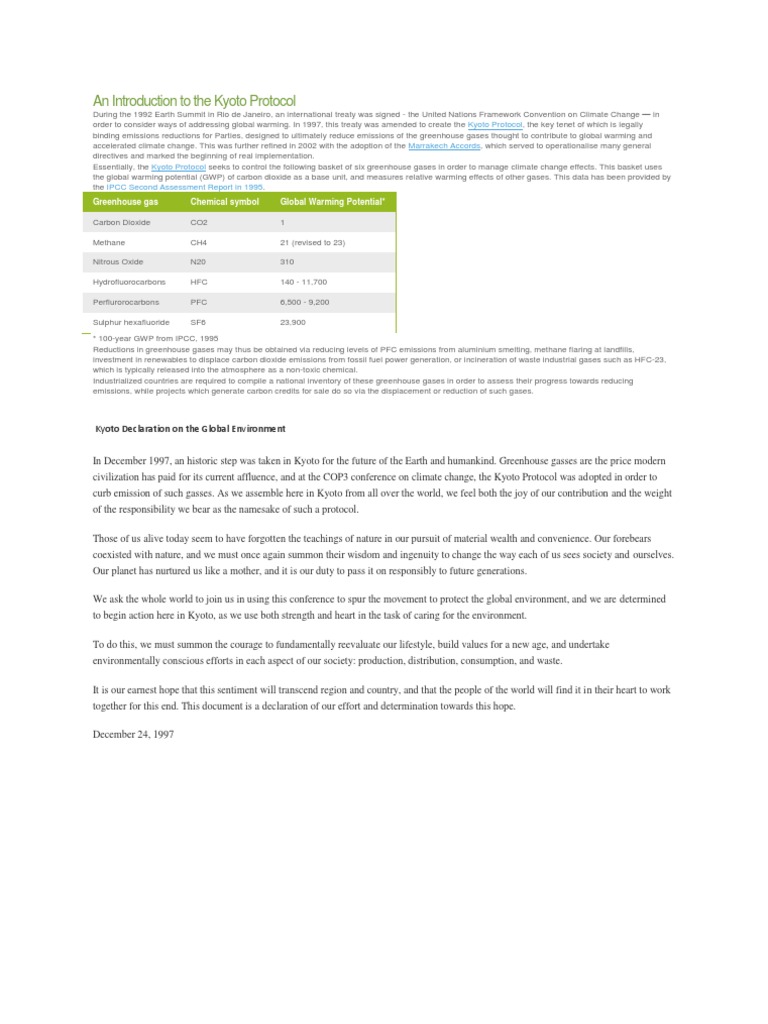 An Introduction To The Kyoto Protocol | PDF | Greenhouse Gas | Kyoto ...